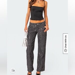 Edikted Black and White Wide Leg Pants